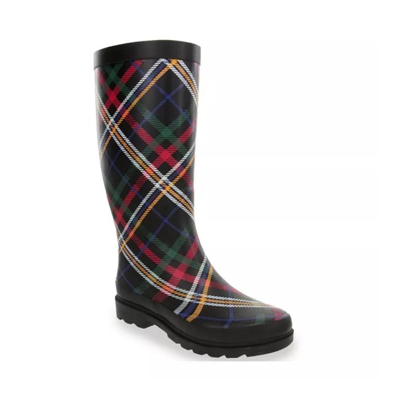 SUGAR WOMENS RAFFLE TALL RAIN BLACK RED PLAID 8M - Picture 1 of 1